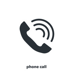 flat vector image on white background, telephone black color and three arcs as a signal, make a phone call