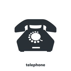 flat vector image on white background, rare landline telephone icon in black, phone number or make calls