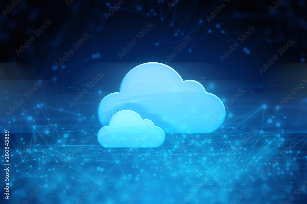 Poster data cloud storage icon, crypto currency, neuron plexus brain, futuristic connecting, digital techno