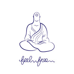 vector minimal illustration of a monk sitting in yoga pose, decorated with symbolic circle of Dao.