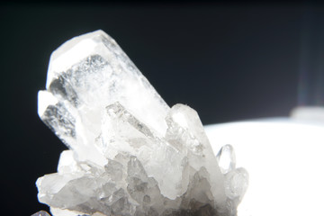 Quartz also called deep quartz photographed in studio in front of black background in Marco mode 