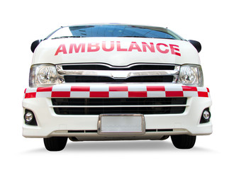Ambulance car, front view. Emergency service van, isolated on white background.