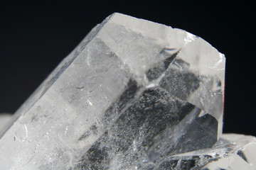 Quartz also called deep quartz photographed in studio in front of black background in Marco mode 