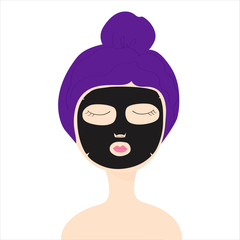 Young girl with black face mask. girl with eyes closed.