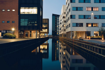Obraz na płótnie Canvas Business area with skyscrapers of the Copenhagen in night