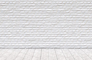 White brick wall and wood floor background