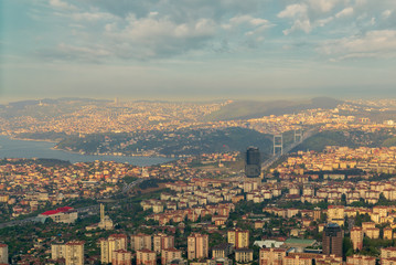 Istanbul aerial city view from Istanbul Sapphire skyscraper overlooking the Bosphorus before sunset, Istanbul, Turkey