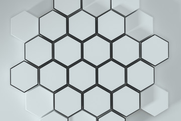 White hexagonal platforms connected together background, 3d rendering