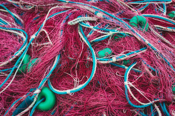 Full-frame background texture of fishermen's nets tangled