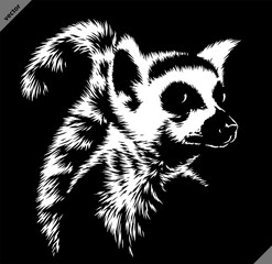 black and white linear paint draw lemur illustration art © Turaev
