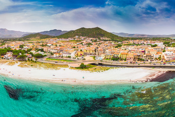 Fototapeta premium Graniro beach and La Caletta town, Sardinia, Italy, Europe.