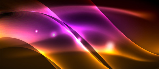 Neon shiny light glowing wave lines