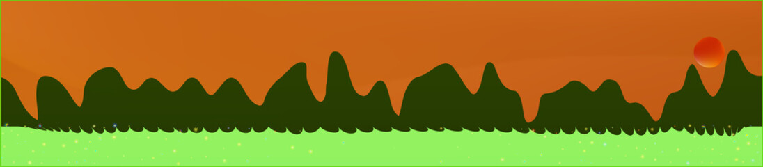 Orange red sky, and mountains landscape. 