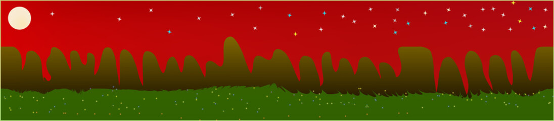 Red sky, and mountains landscape. 