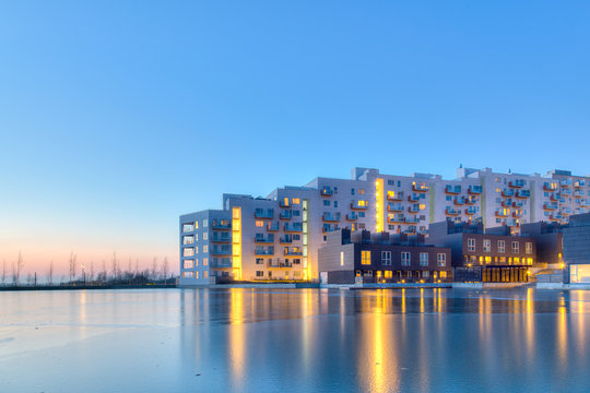 Residential area in Orestad district in Copenhagen