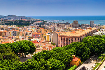 Panorama of Cagliari old town, Sardinia, Italy, Europe.