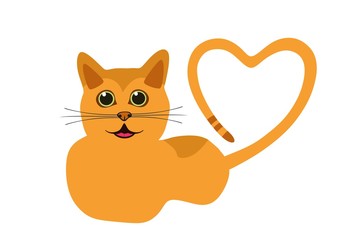orange funny cat with tail in heart shape