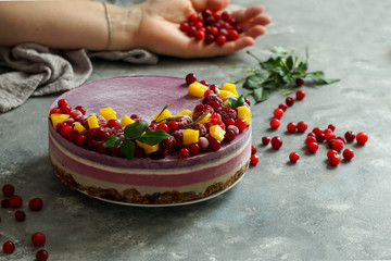 raw vegan cake with cranberries