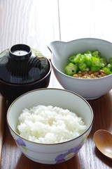 納豆とオクラの朝ごはん　和食　納豆オクラ