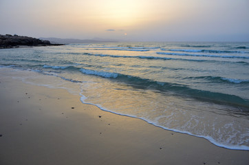Tranquil Sunrise on a Sand Beach of Fuerteventura, Canary Islands