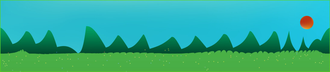 Cyan sky, and mountains landscape. 