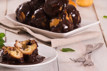 Chocolate profiteroles.
