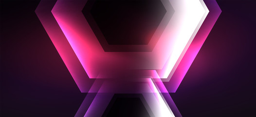 Shiny hexagon neon template. Futuristic digital technology concept. Vector abstract graphic design.
