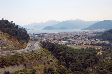 Fototapeta na wymiar beautiful view from the observation deck from the mountain to the city of Marmaris Turkey