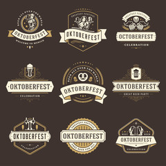 Oktoberfest badges and labels set vintage typographic design templates vector illustration.