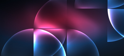 Colorful blue neon shape round triangle in modern style on light background. Dark space, futuristic technology template. Glowing blue neon effect.