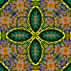 creative abstract texture consisting of a multi-colored circular ornament and four abstract leaves, too, with an ornament in the center