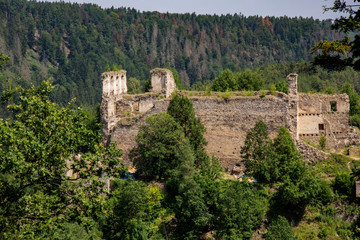 Divci kamen, Trisov, Czech republic, View of Girls rock ruin, ruin of castle in south bohemia near Cesky Krumlov city