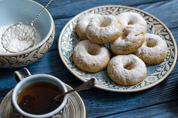 Spanish biscuits wine rings with icing sugar