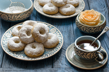 Spanish biscuits wine rings with icing sugar