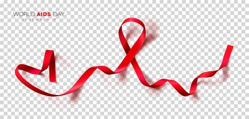 World Aids Day. Red Color Ribbon Isolated On Transparent Background. Vector Design Template For Poster.