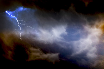 Airplane through the lightning storm