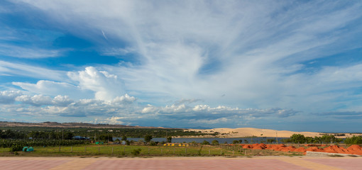 Beautiful Lake in Phan Thiet - Vietnam, Landscape with blue sky and clouds
