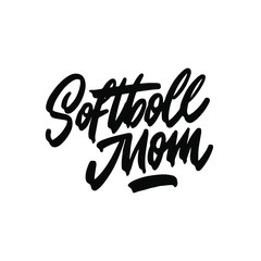 Softboll mom. Typography design for shirts, prints, posters. Hand drawn vector illustration isolated on white background.