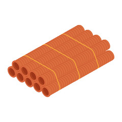 Stacked orange sanitary pvc pipes isolated on white background isometric view