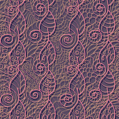 Seamless openwork lattice of stylized leaves and spirals