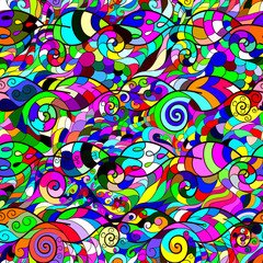 Colorful bright hypnotic seamless stained glass window in the form of stylized swirling sea waves