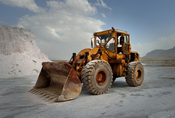 Old wheel loader in a salt mine