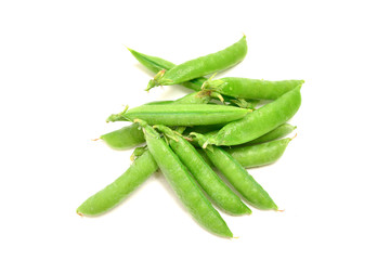 Fresh pea pods isolated on white background.