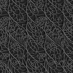 Vector stylized dark seamless background in the form of beveled forged lattice.