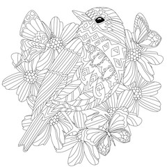 fancy bird in flowers for your coloring book