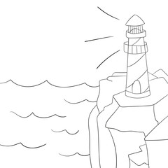 Coloring page for kids. Cartoon lighthouse. Vector illustration