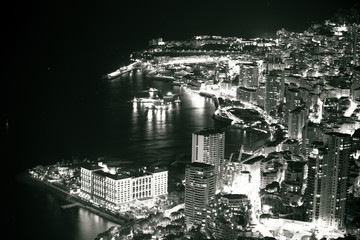 Monte Carlo waterfront evening black and white view