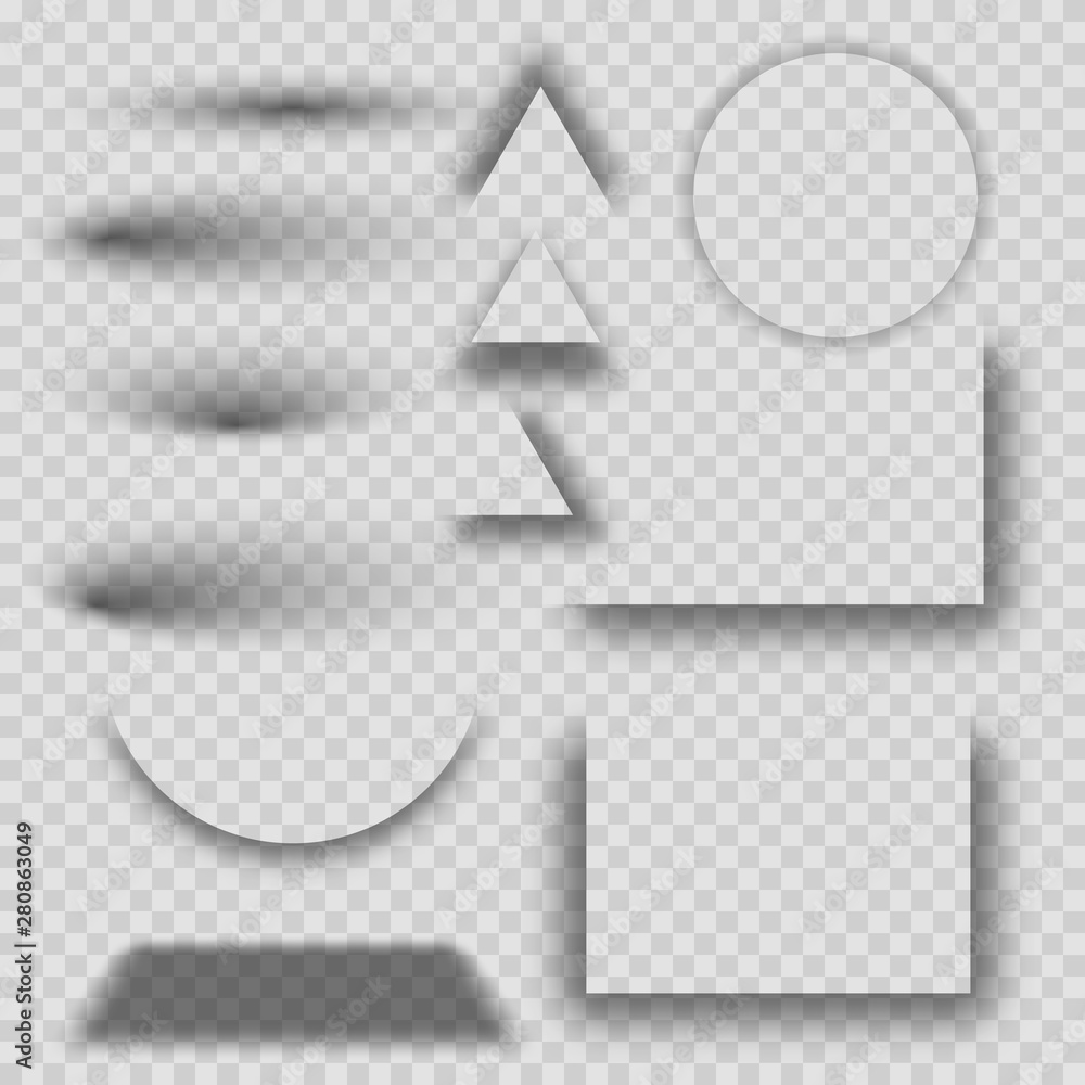 Poster transparent realistic shadow effect set. set of round, triangle and square shadow effects. realistic