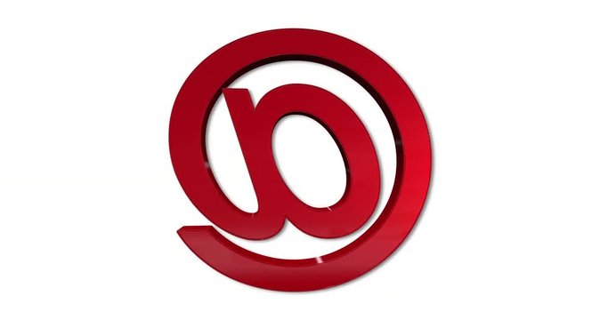At Sign Rotation Loop, Red 3D Arobase Symbol Isolated On A White Background - DCi 4K Animation
