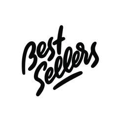 Best Seller handwritten inscription on red circle brush stroke background. Creative typography for business, promotion and advertising. Vector illustration. 